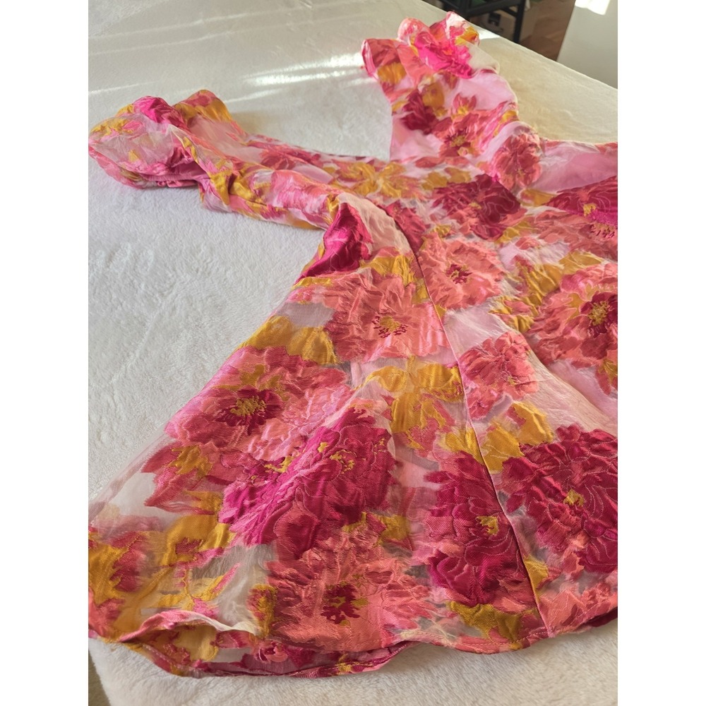 Barbie Core Coquette Showpo Floral Organza Fit Flare Plunge Mini Dress Pink US 4 - Picture 6 of 16